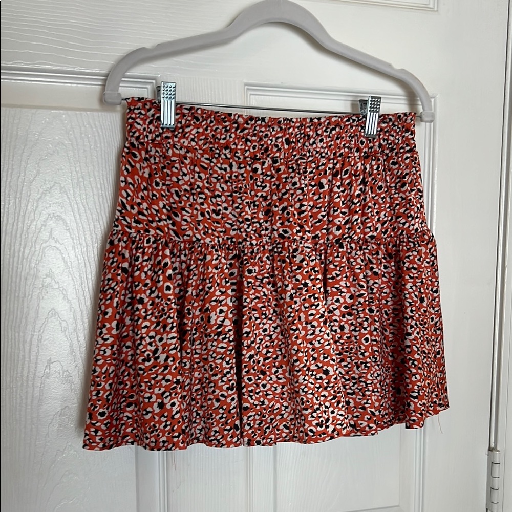 Leopard Orange Mini Skater Skirt with Tiered Design